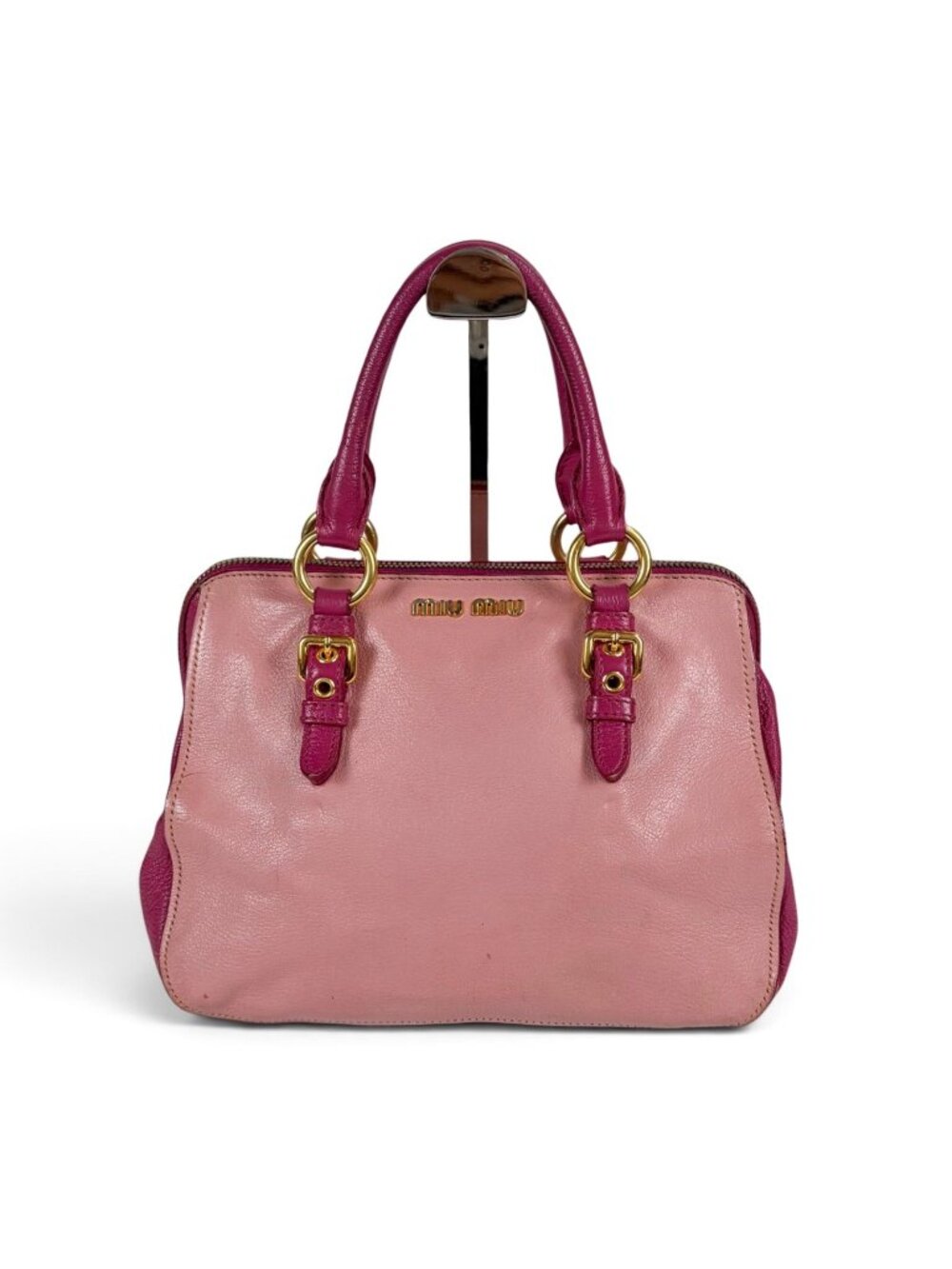 Miu Miu Madras Leather Top Handle Bag Pink